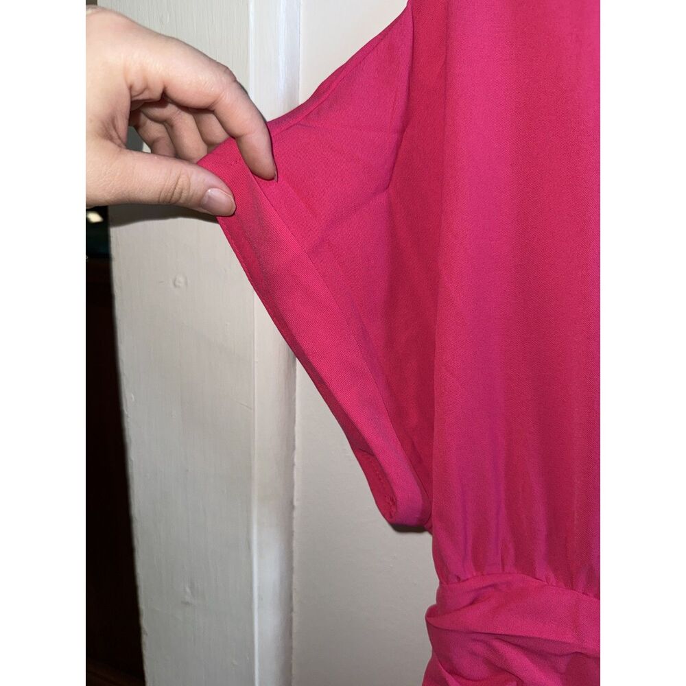 Hot Pink V-Neck Faux Wrap Maxi Dress Smocked Waist XL - Picture 3 of 7